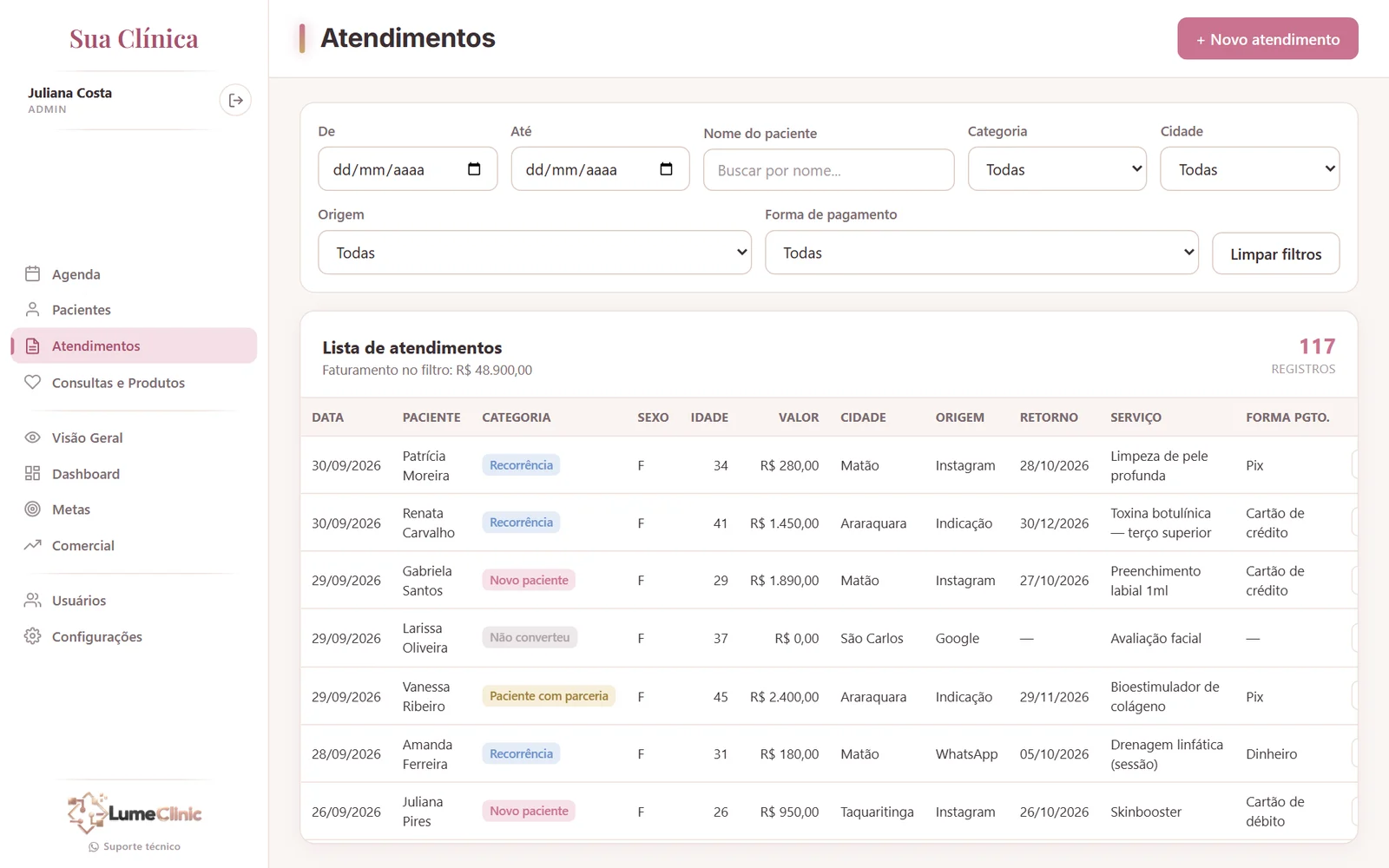 LumeClinic — Atendimentos
