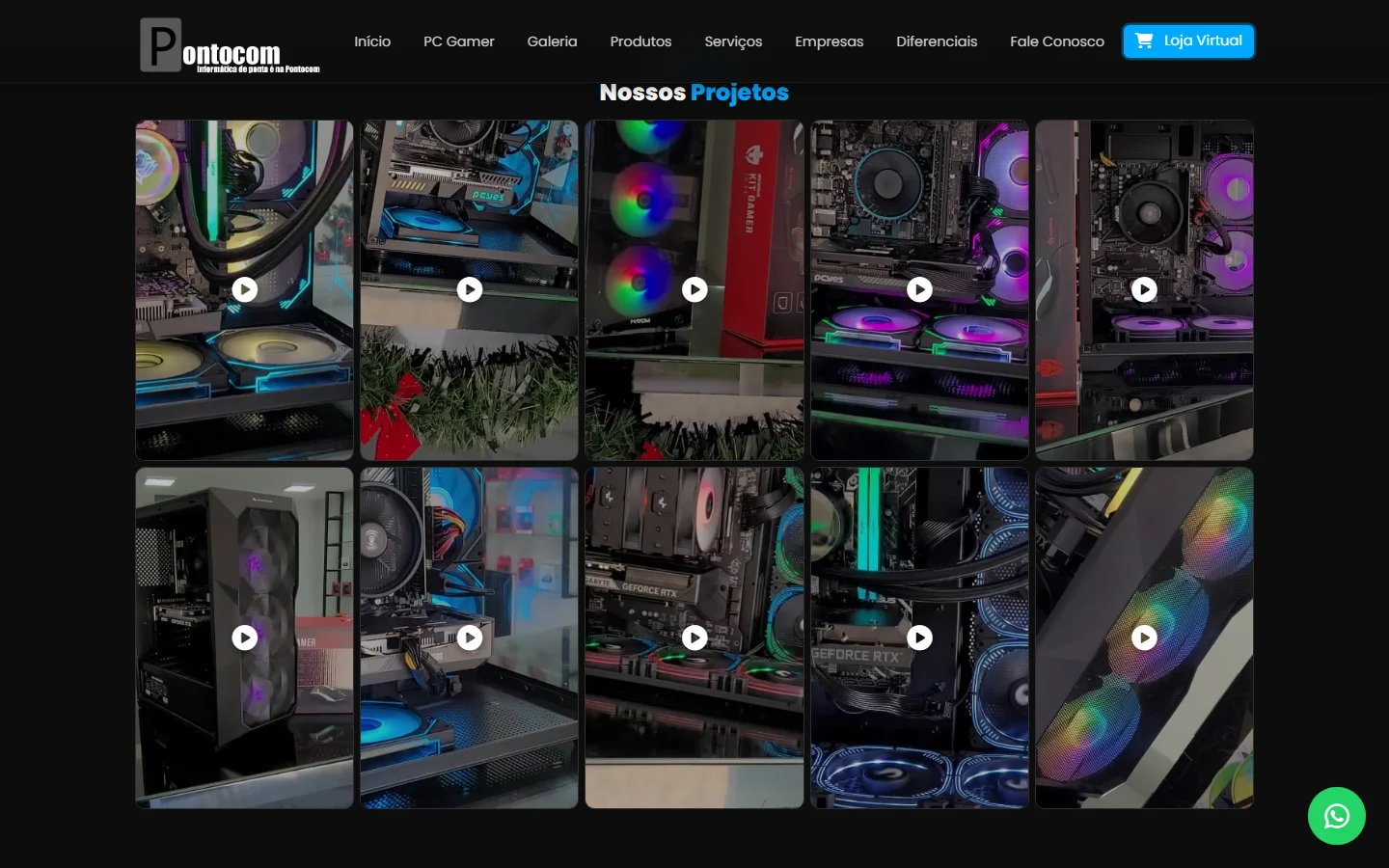 Galeria de projetos do site da Pontocom
